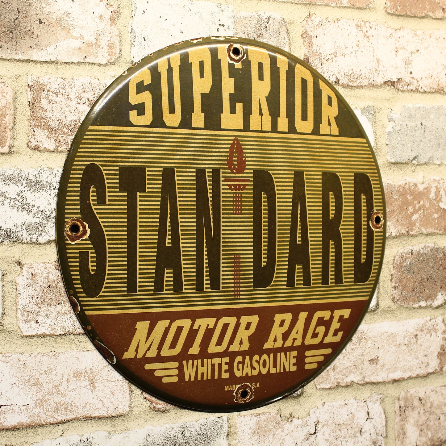 Superior Standard Motor Rage White Gasoline Porcelain Enamel Sign (12in)