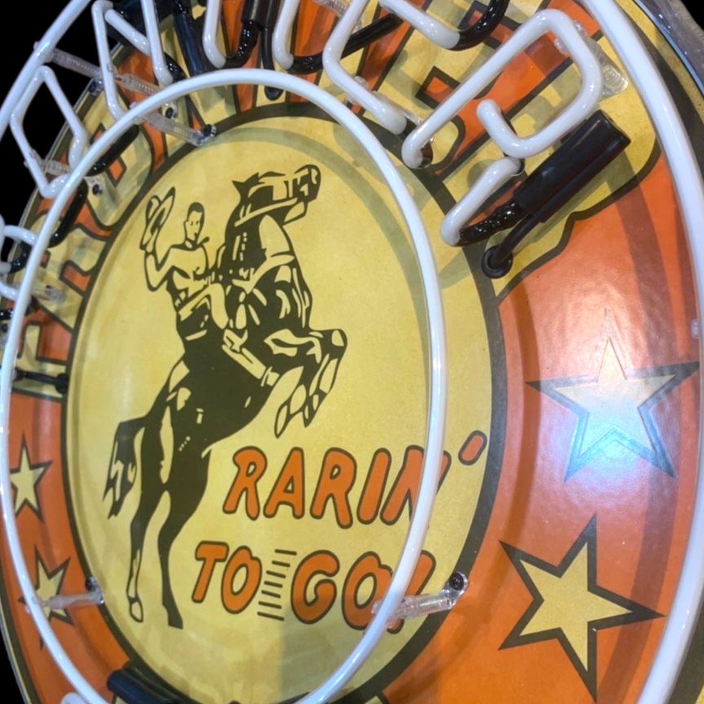 Frontier Gas Rarin' To Go Single-Sided Neon Porcelain Box Sign