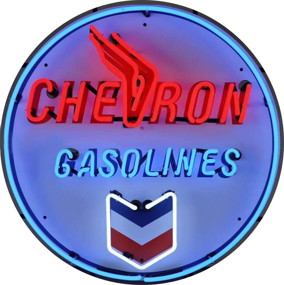 Buy Gas Oil Neon Chevron Gasolines Signs with Glass Tubes Porcelain Can