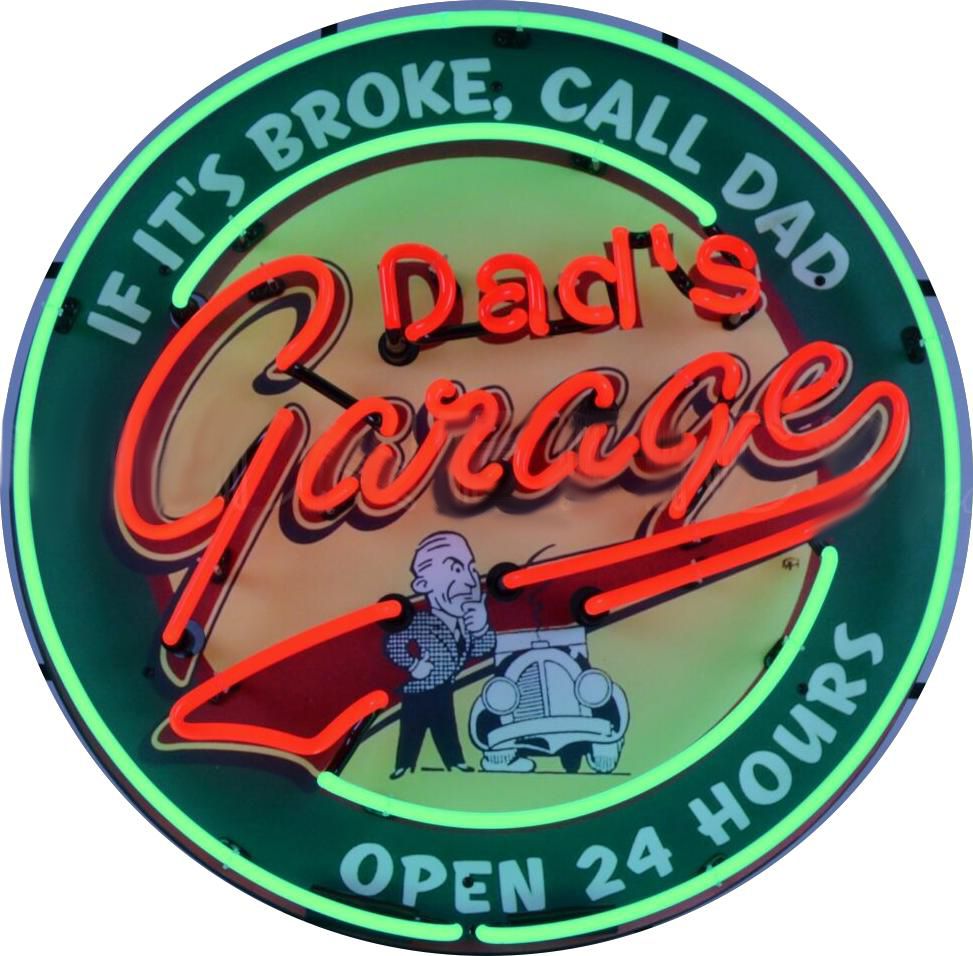 Buy Gas Oil Neon Dad's Garage Open 24 Hours Signs with Glass Tubes Porcelain Can