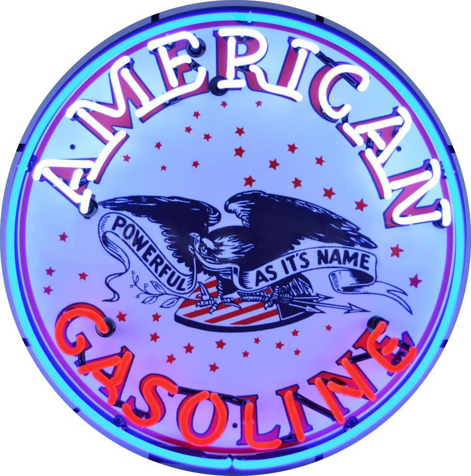 Buy Gas Oil Neon American Gasoline Signs with Glass Tubes Porcelain Can