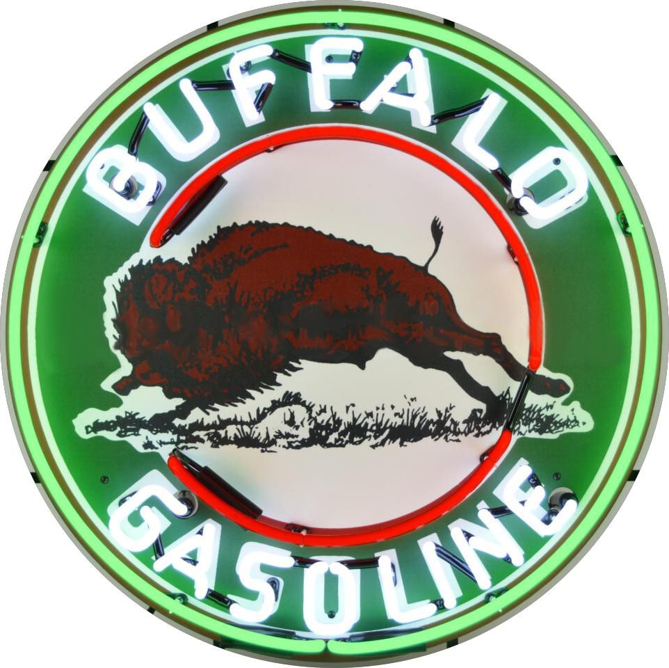 Buy Gas Oil Neon Buffalo Gasoline Signs with Glass Tubes Porcelain Can