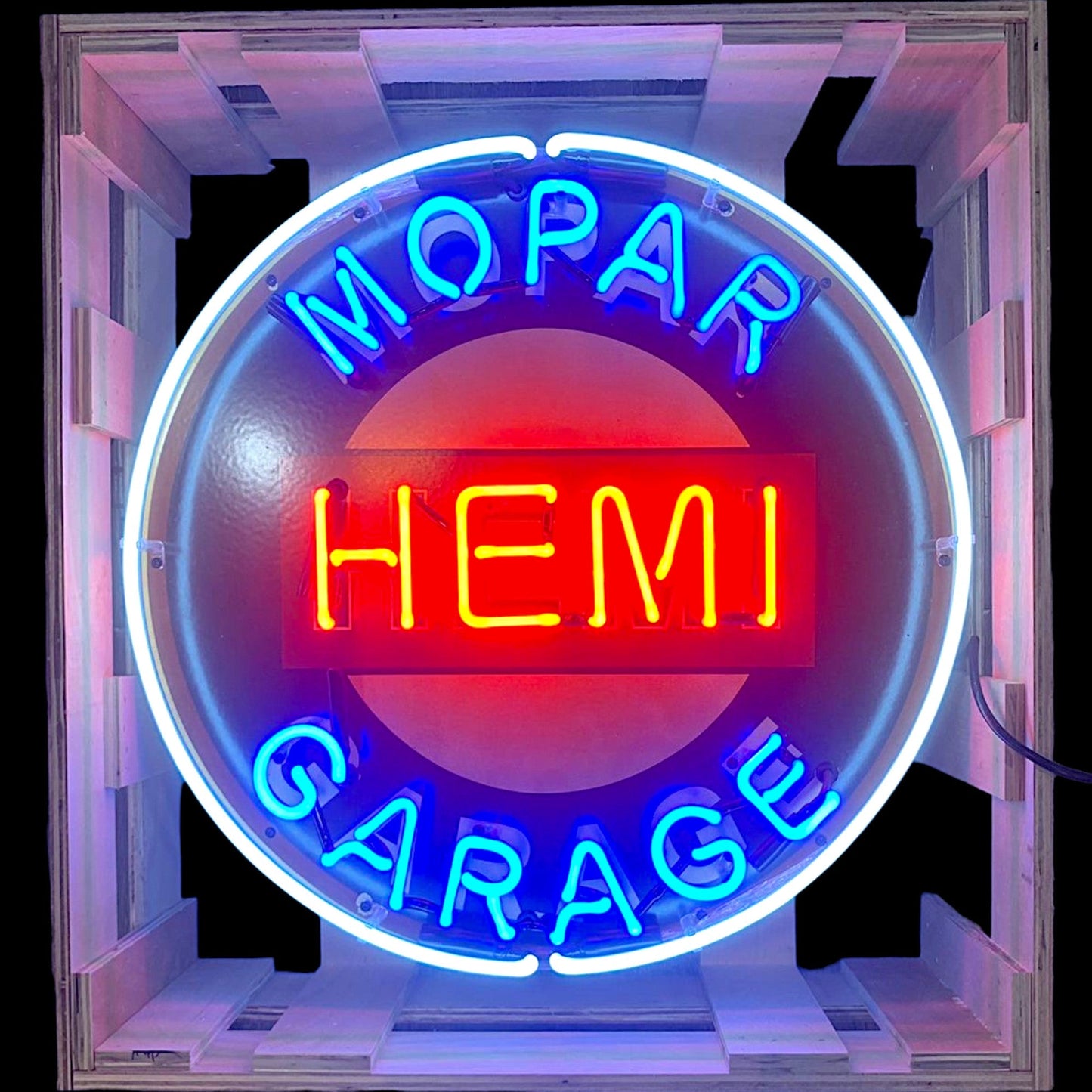 Mopar Hemi Garage Single-Sided Neon Porcelain Box Sign