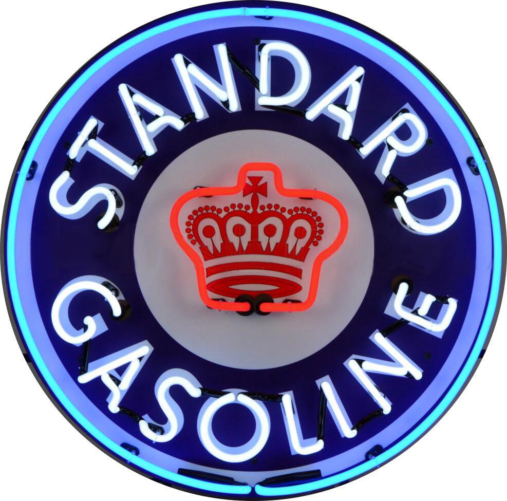 Shop Handcrafted Neon Standard Red Crown Gasoline Porcelain Signs with Can