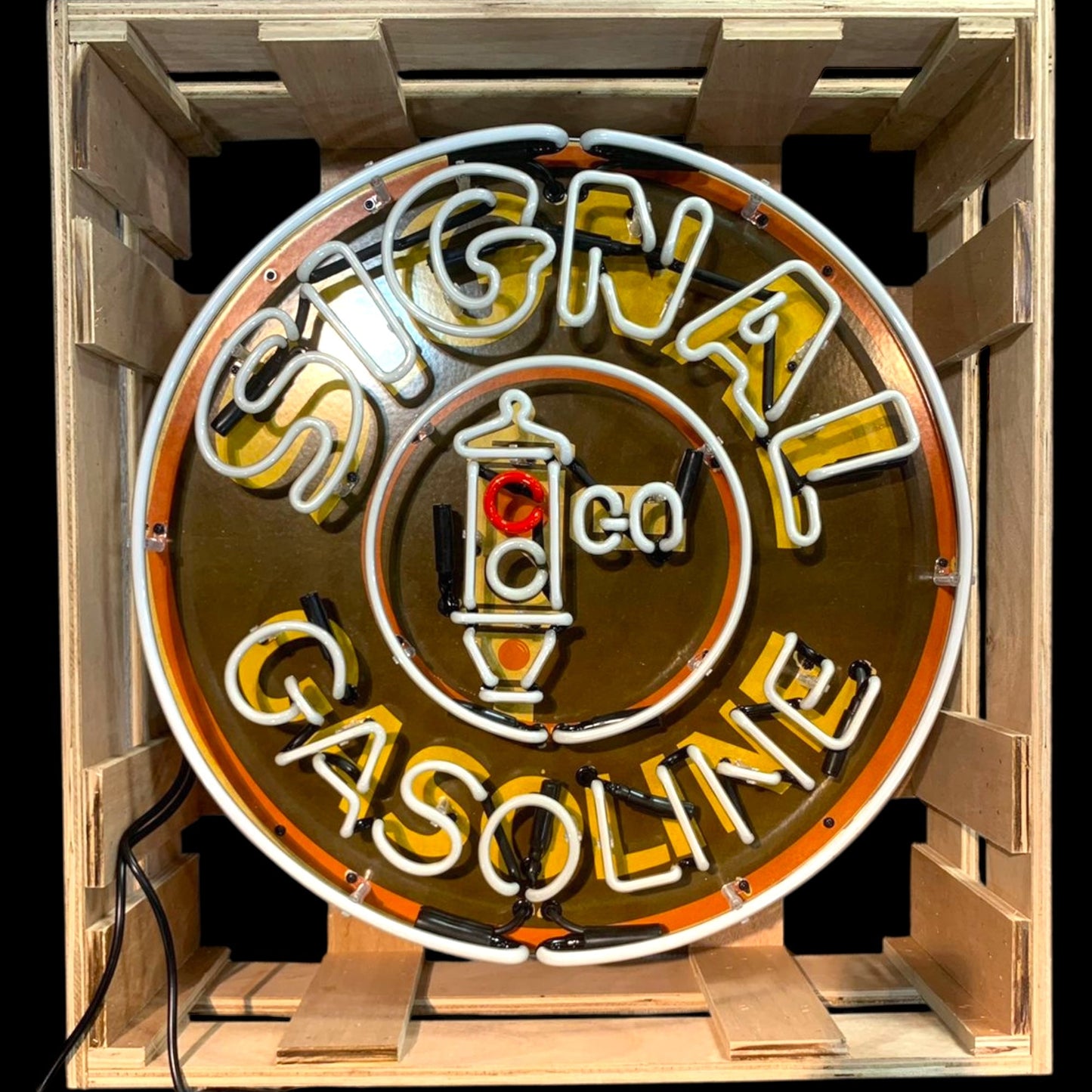 Signal Gasoline Traffic Light Neon Porcelain Sign with Can