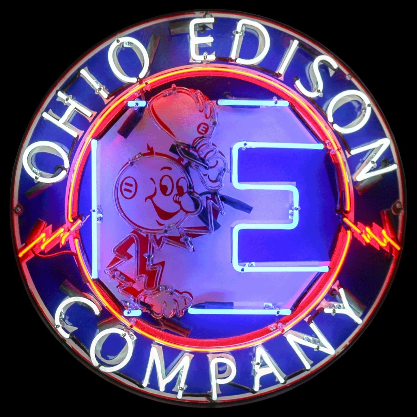 Reddy Kilowatt Ohio Edison Company Neon Porcelain Sign with Can