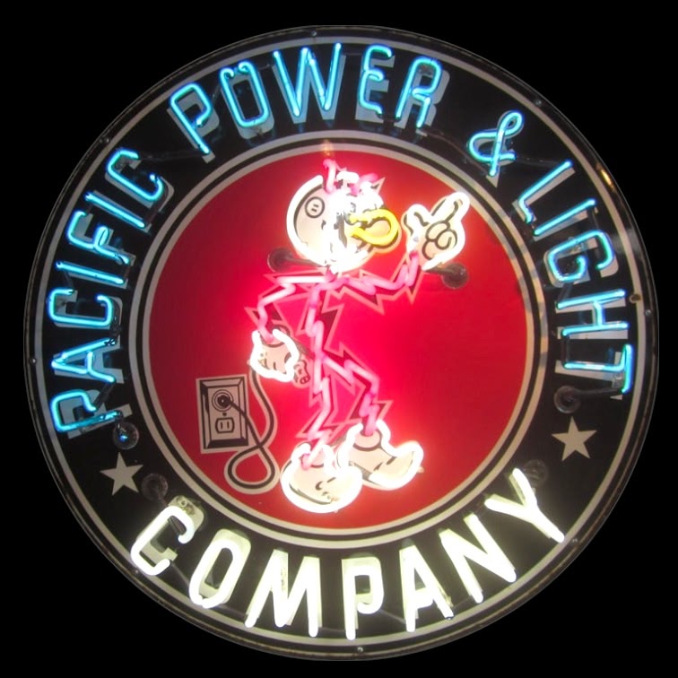 Reddy Kilowatt Pacific Power & Light Company Neon Porcelain Sign with Can