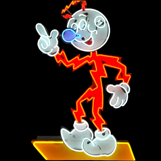 Large Reddy Kilowatt Neon Sign - Die Cut, Glass, Porcelain, Metal Can - Vintage American Mascot