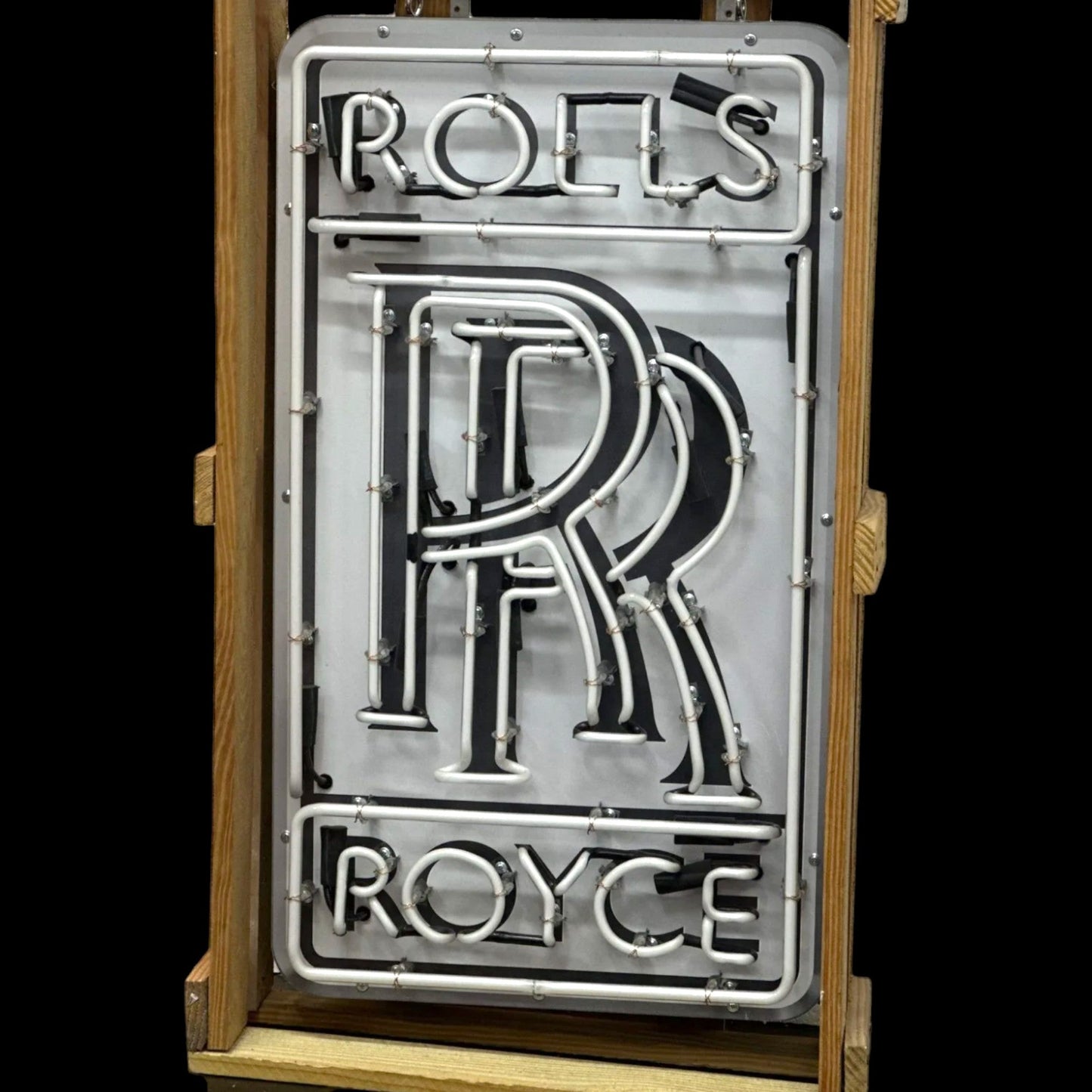 Rolls Royce Real Neon Sign - Purple/White, Bent Glass, Porcelain with Can - Vintage Automotive Advertising