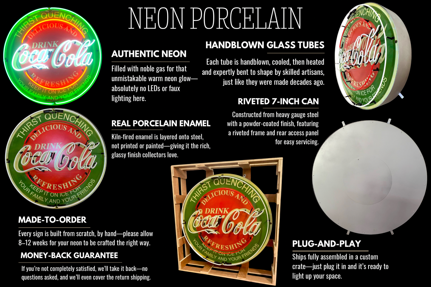 Classic Refreshing Coca-Cola Single-Sided Neon Porcelain Box Sign