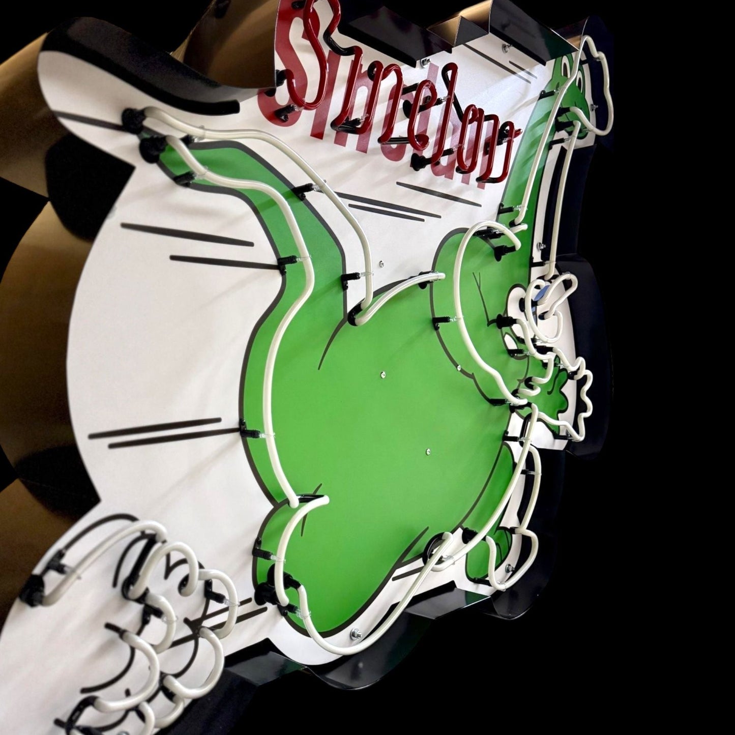 XL Sinclair Dino Neon Sign - Large Cut Out Vintage Gas Station Mascot - Die Cut, Glass, Porcelain, Steel Can - Real Light Up Dino Gas Station Advertising