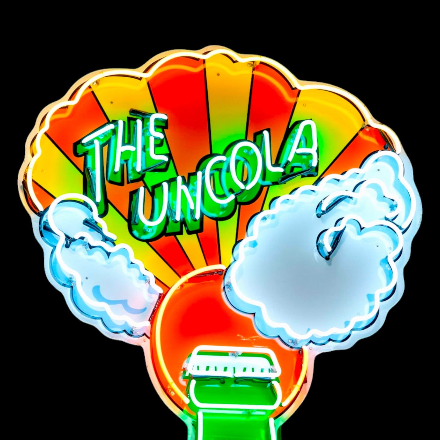 7UP "The Uncola" Neon Porcelain Sign Die Cut Bottle with Can Vintage Soda Advertising