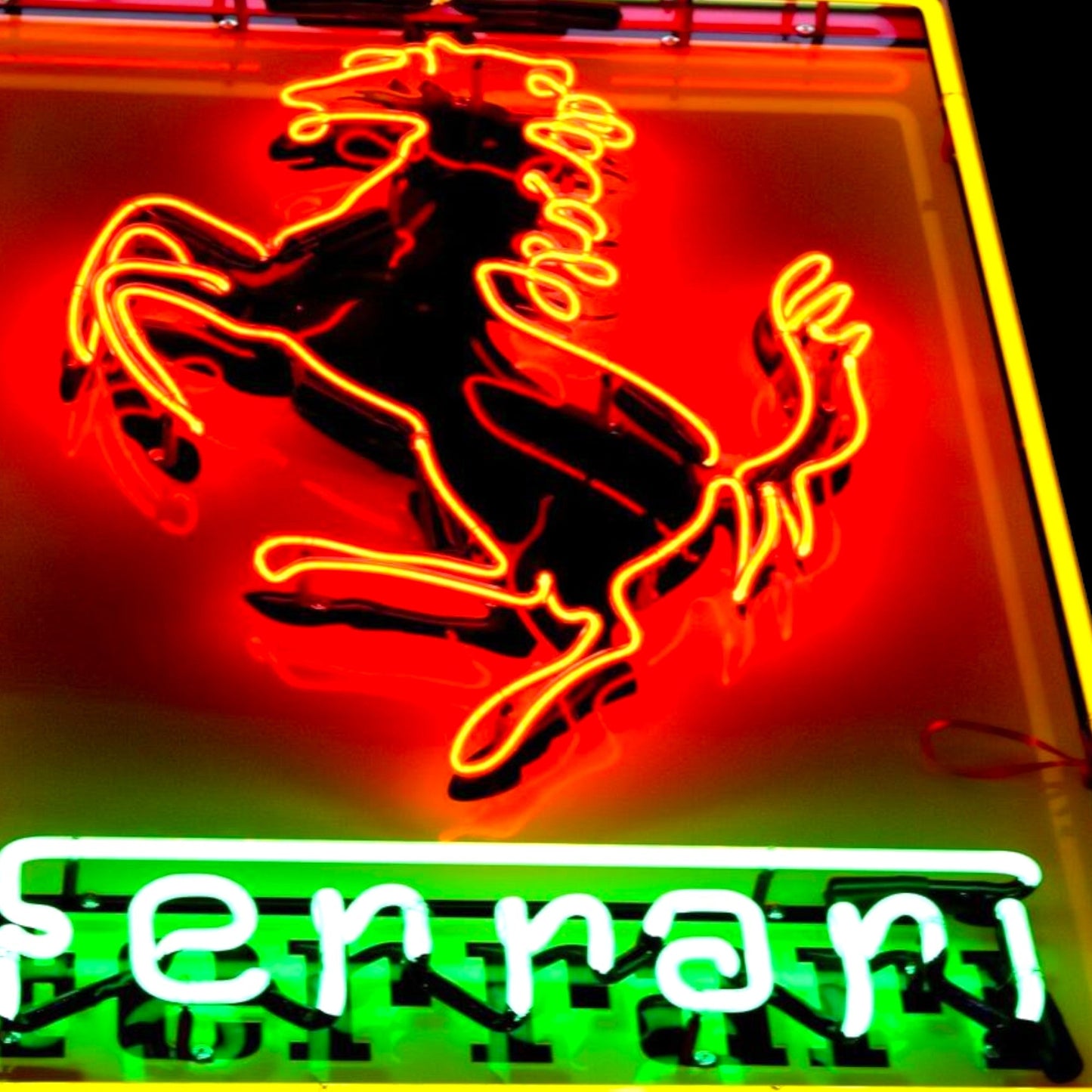 Prancing Horse Ferrari Neon Porcelain Panel Dealer Display with Steel Can