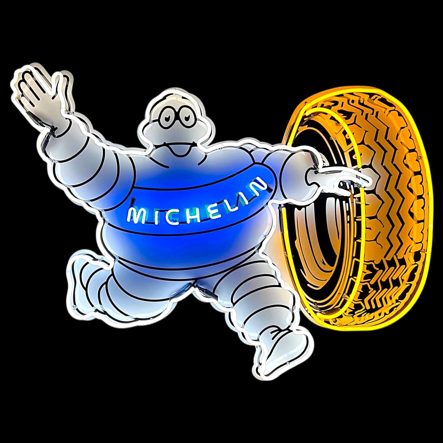 Die-cut Michelin Man neon sign stacking tires with real porcelain enamel and neon glass