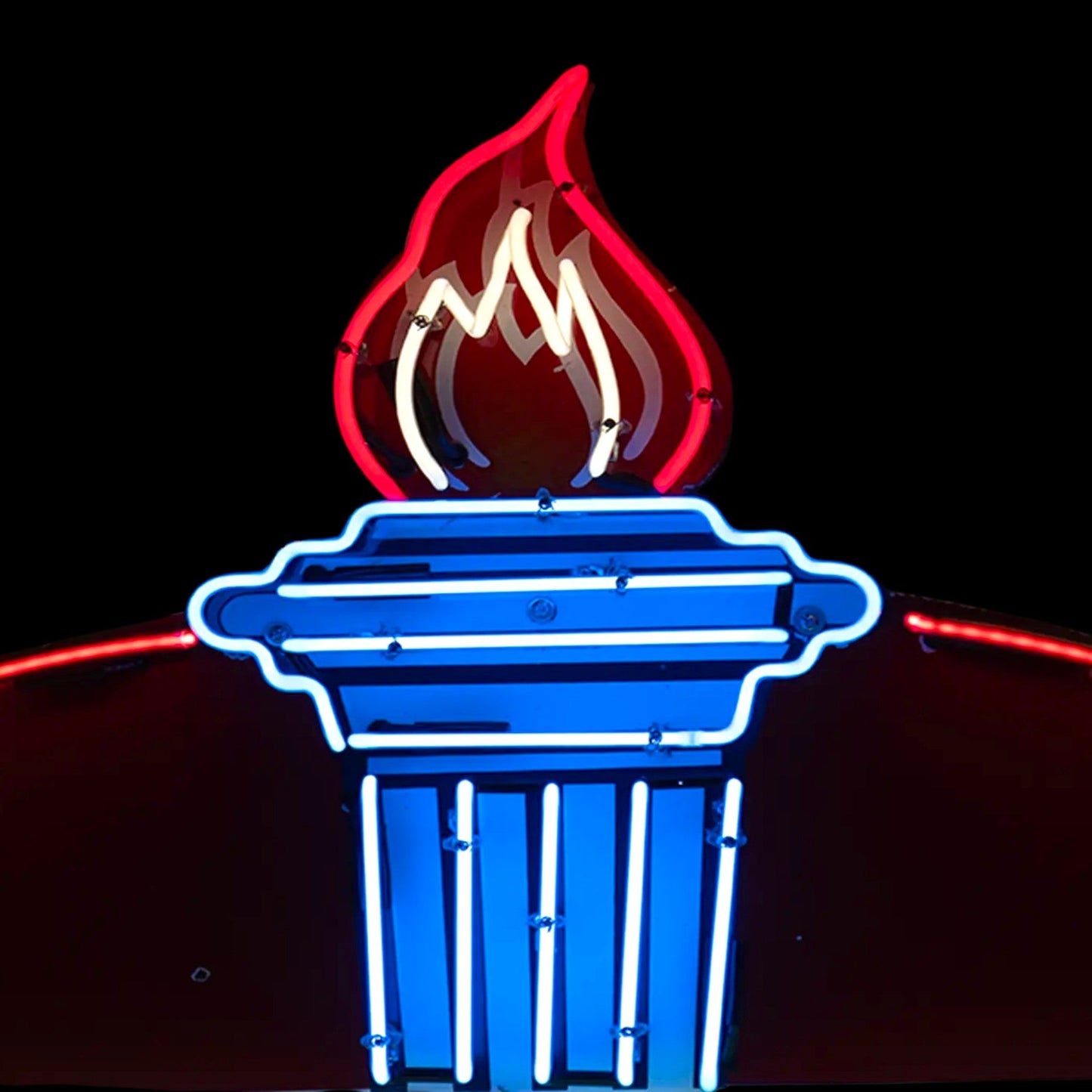 Standard Oil Neon Sign - Die Cut Torch Flame - Glass Neon Porcelain with Can - Vintage Gas Station Advertising