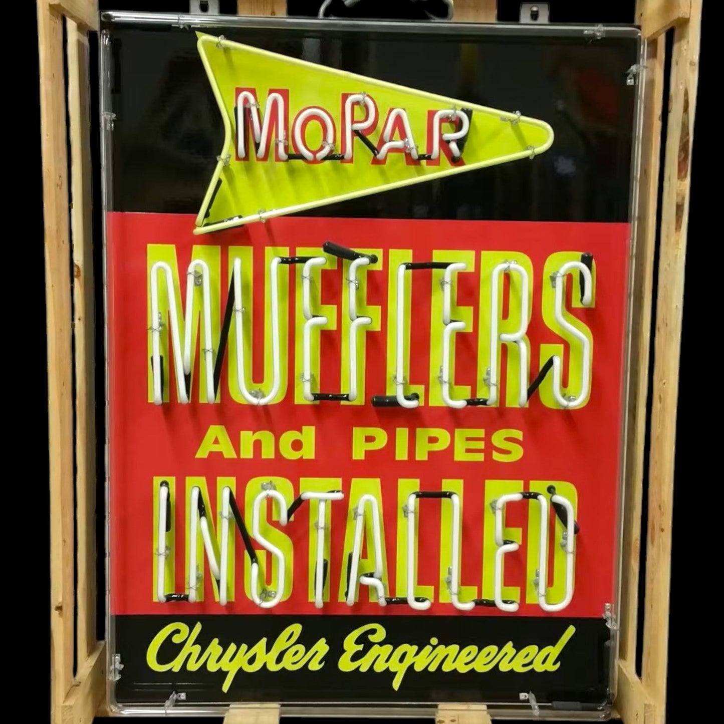 Mopar Parts & Service - Real Glass Neon Porcelain Sign - Vintage Chrysler Dealer Advertising Display