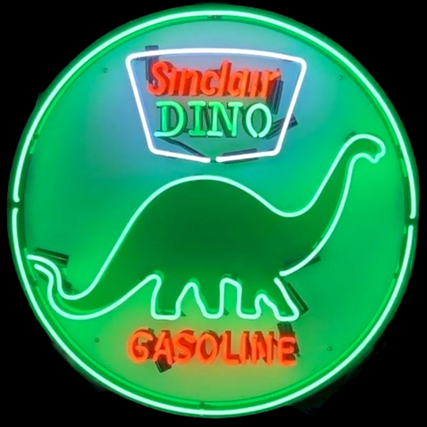 Sinclair Dino Gasoline Neon Porcelain Sign with Can