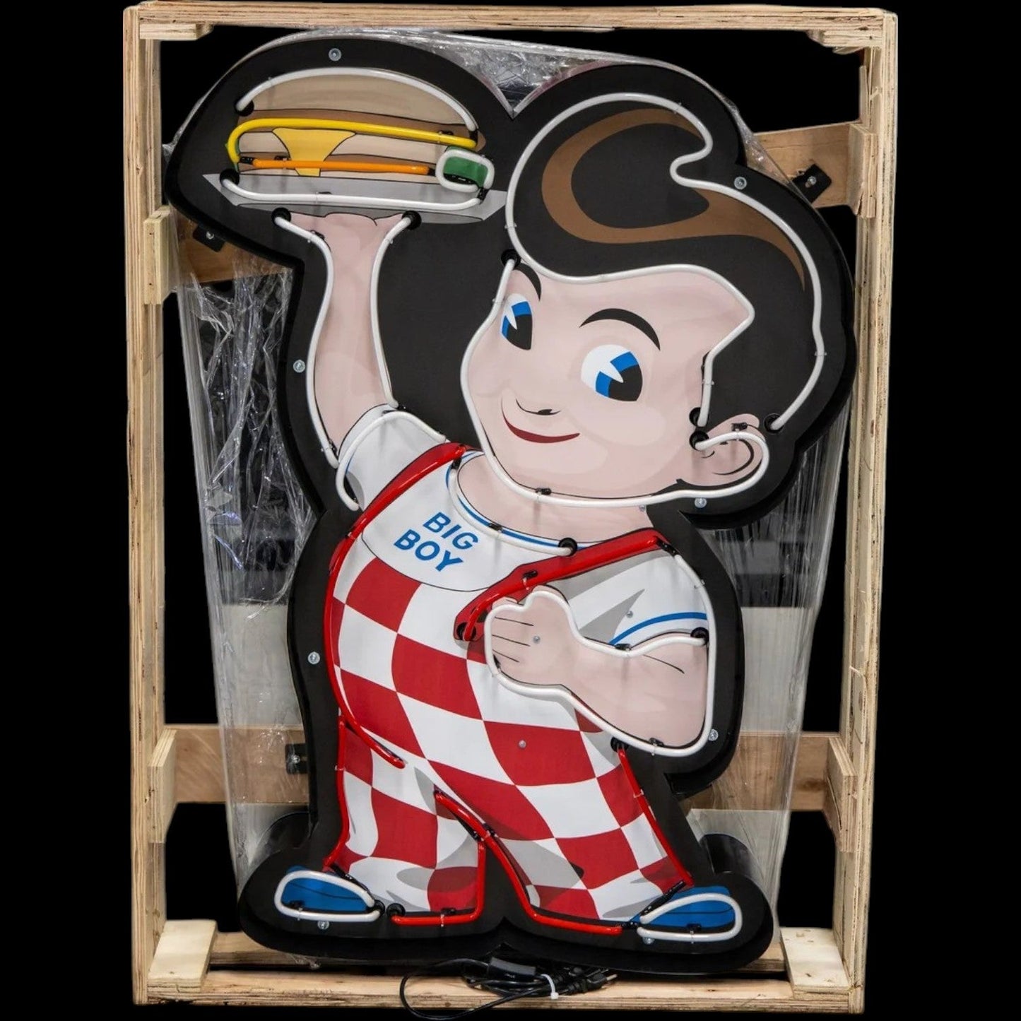Big Boy Glass Neon Sign - Large Die Cut Mascot Light Up Advertising - Porcelain & Metal Can