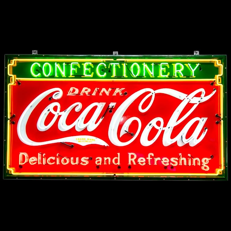 Classic Coca-Cola Confectionery Script Neon Porcelain Enamel Can Sign