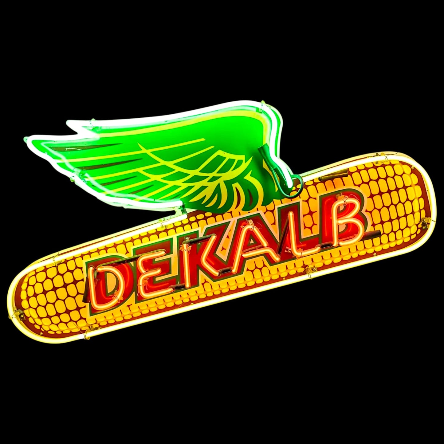 Dekalb Neon Porcelain Sign - Real Glass, Enamel, Metal Can - Die Cut Flying Corn Vintage Farm Lighted Advertising