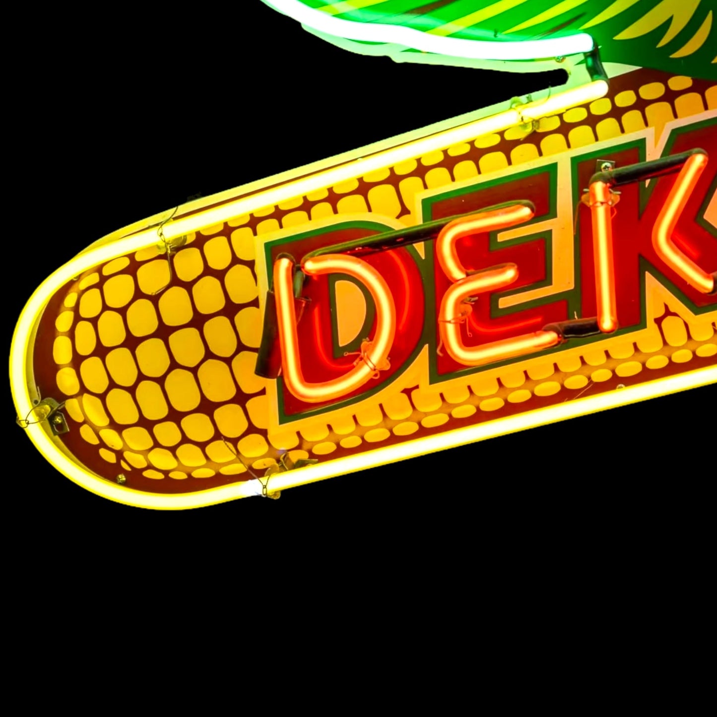 Dekalb Neon Porcelain Sign - Real Glass, Enamel, Metal Can - Die Cut Flying Corn Vintage Farm Lighted Advertising