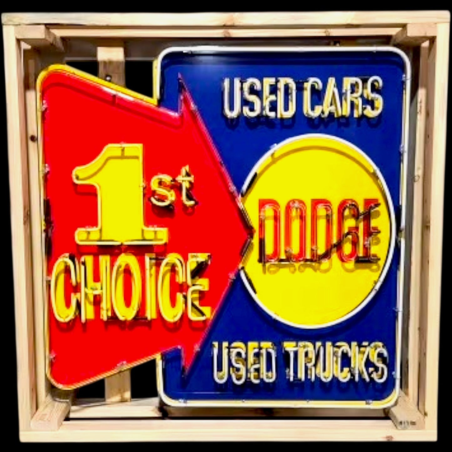 Dodge "1st Choice" Used Cars & Trucks Neon Sign - Real Glass, Porcelain Enamel, Die Cut Metal Can - Vintage Auto & Car Dealer Advertising