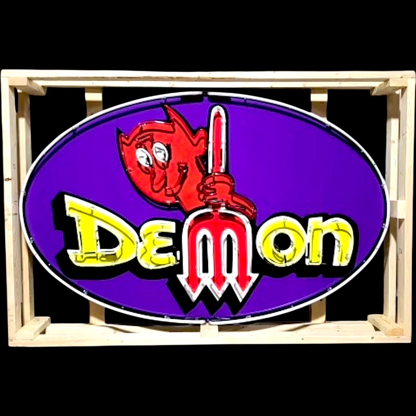 Dodge Demon Neon Porcelain Sign - Real Glass, Enamel, Metal Can - Mopar Devil Lighted Garage