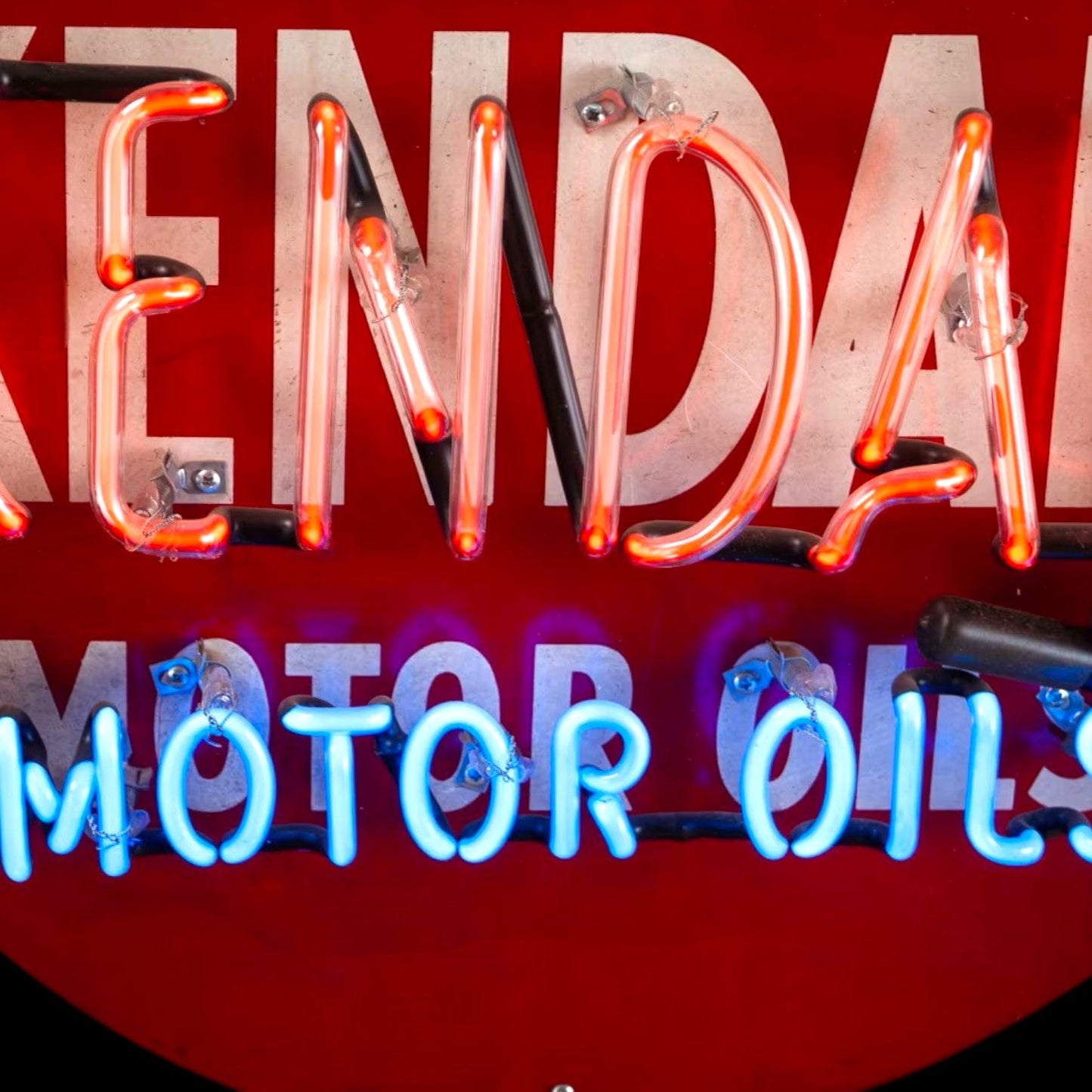 Kendall Motor Oils Neon Porcelain Round Sign with Metal Can
