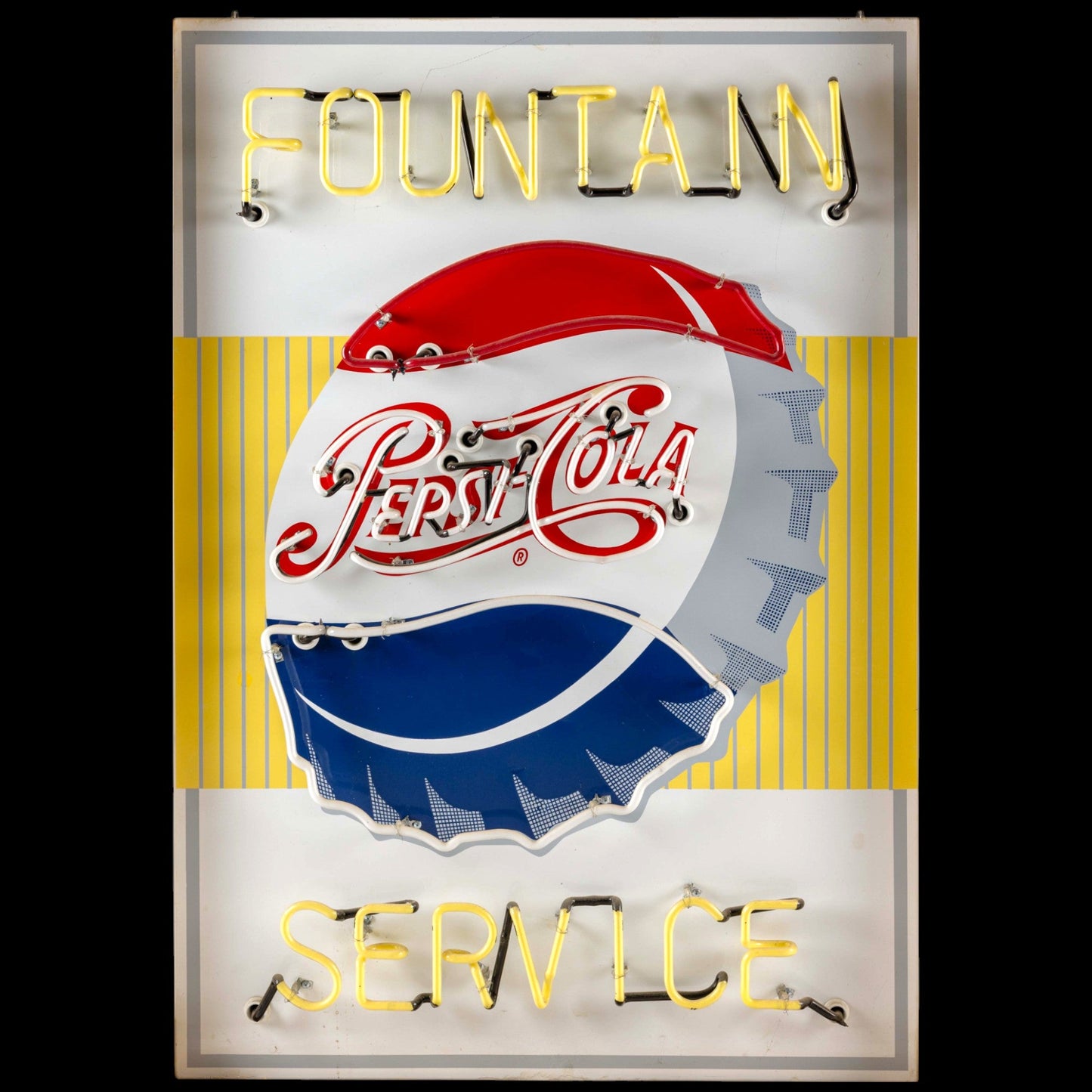 Pepsi-Cola Neon Porcelain Sign - Fountain Service Bottle Cap Vintage Advertising