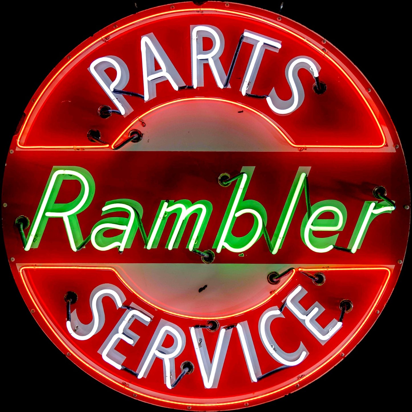 Ramblers Parts Service Glass Neon Porcelain with Steel Can Reproduction