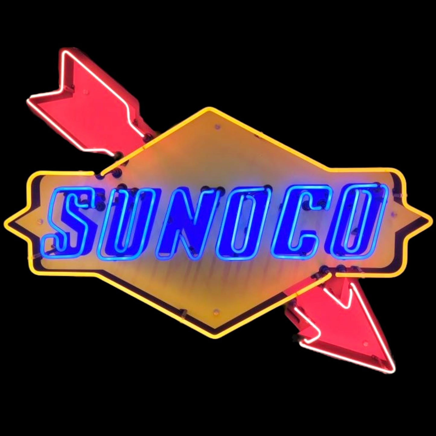 Sunoco Arrow Neon Die Cut Sign with Steel Can Porcelain Enamel
