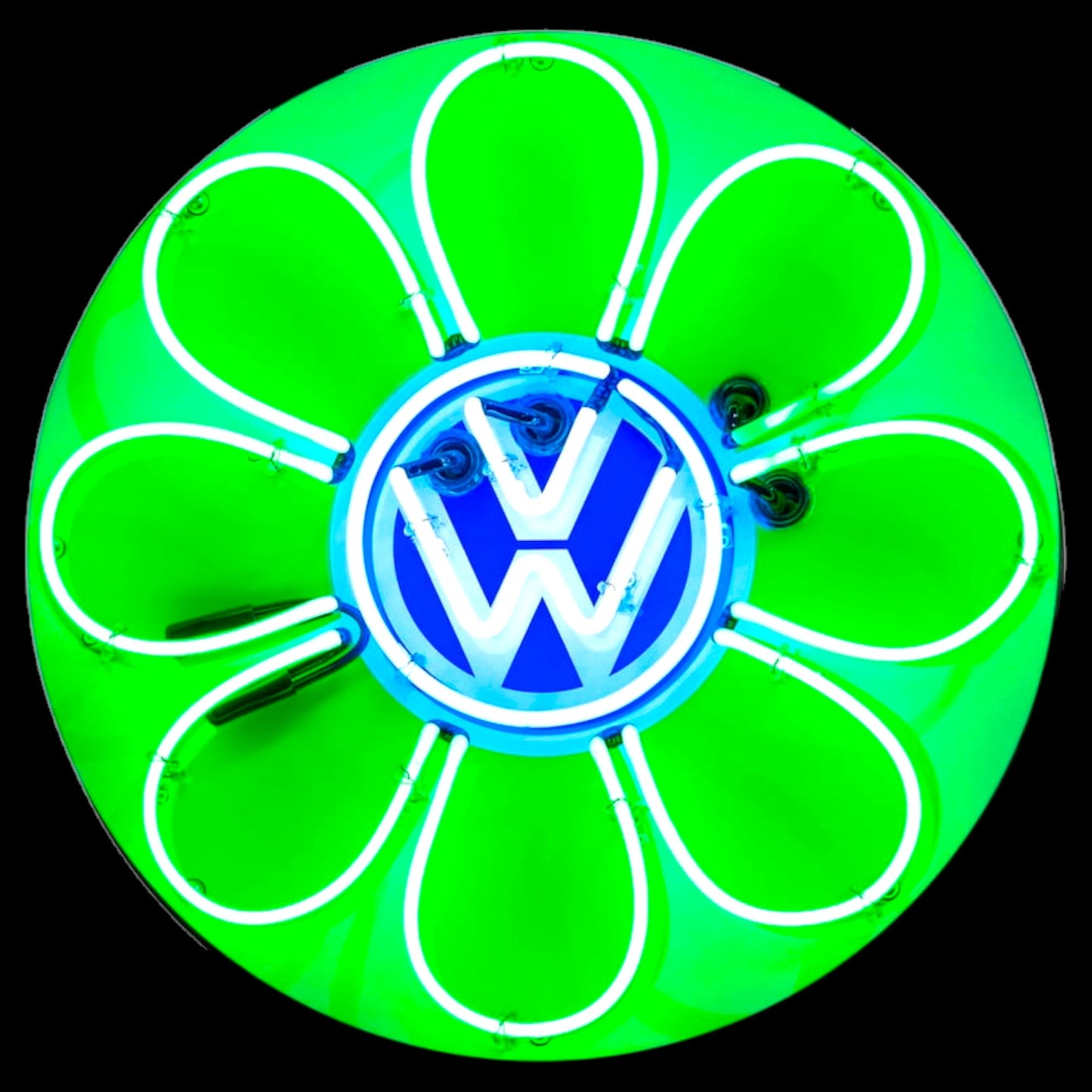 Groovy VW Green Volkswagen Flower Power Neon Porcelain Sign with Can