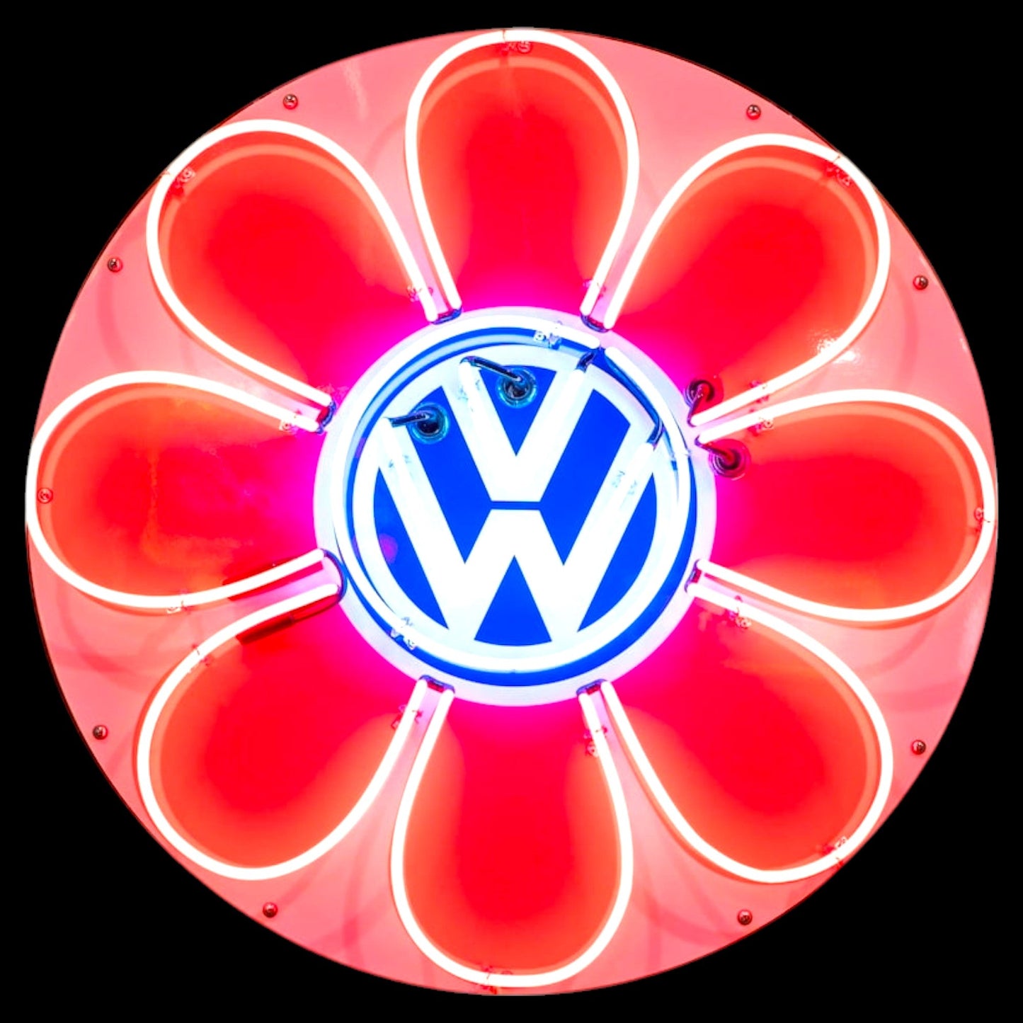 Groovy Pink VW Volkswagen Flower Power Neon Porcelain Sign with Can