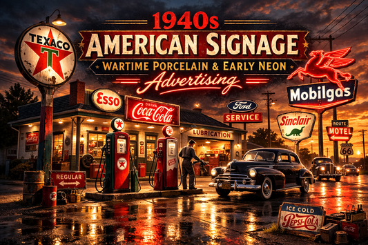 1940s American Signage: Wartime Porcelain & Early Neon Advertising