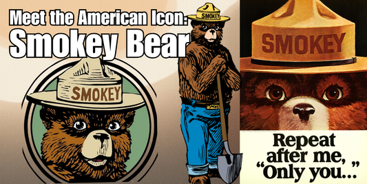 Vintage Smokey Bear fire-prevention artwork featuring Smokey in his ranger hat with the slogan ‘Only You Can Prevent Wildfires