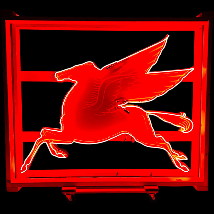 Mobil Pegasus Neon Sign – Real Glass Neon Die Cut Podwer Coated Steel Huge Incredible Silhouette Sign on Porcelain Backing