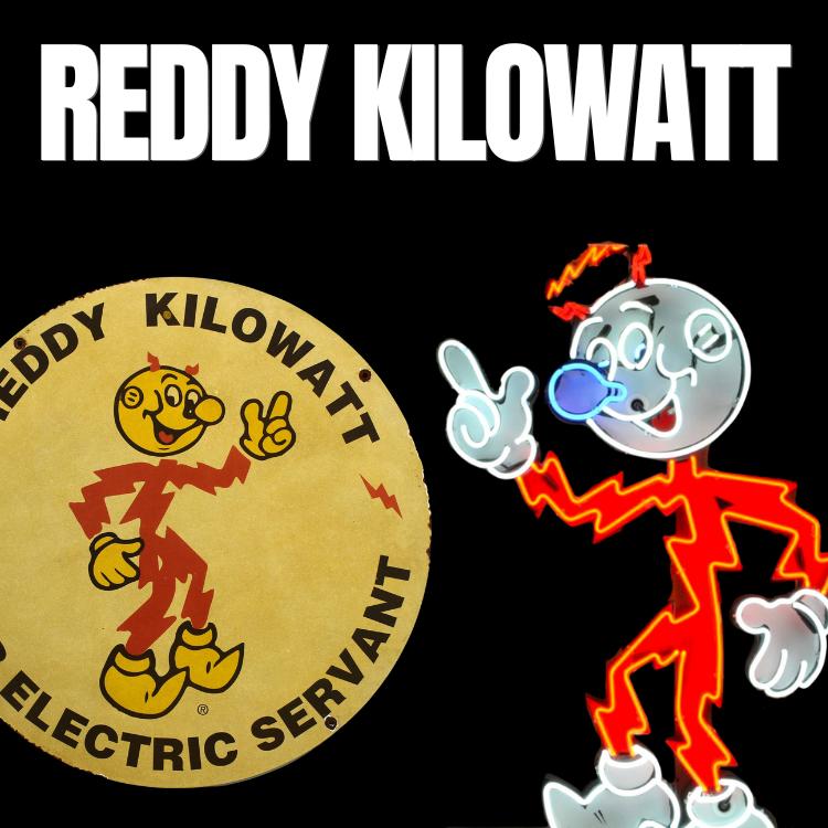 Iconic Glowing Reddy Kilowatt in Vintage Advertising with Finger Pointed in Sky Friendly Electric Servant Mascot for Electricity Old Advertisements