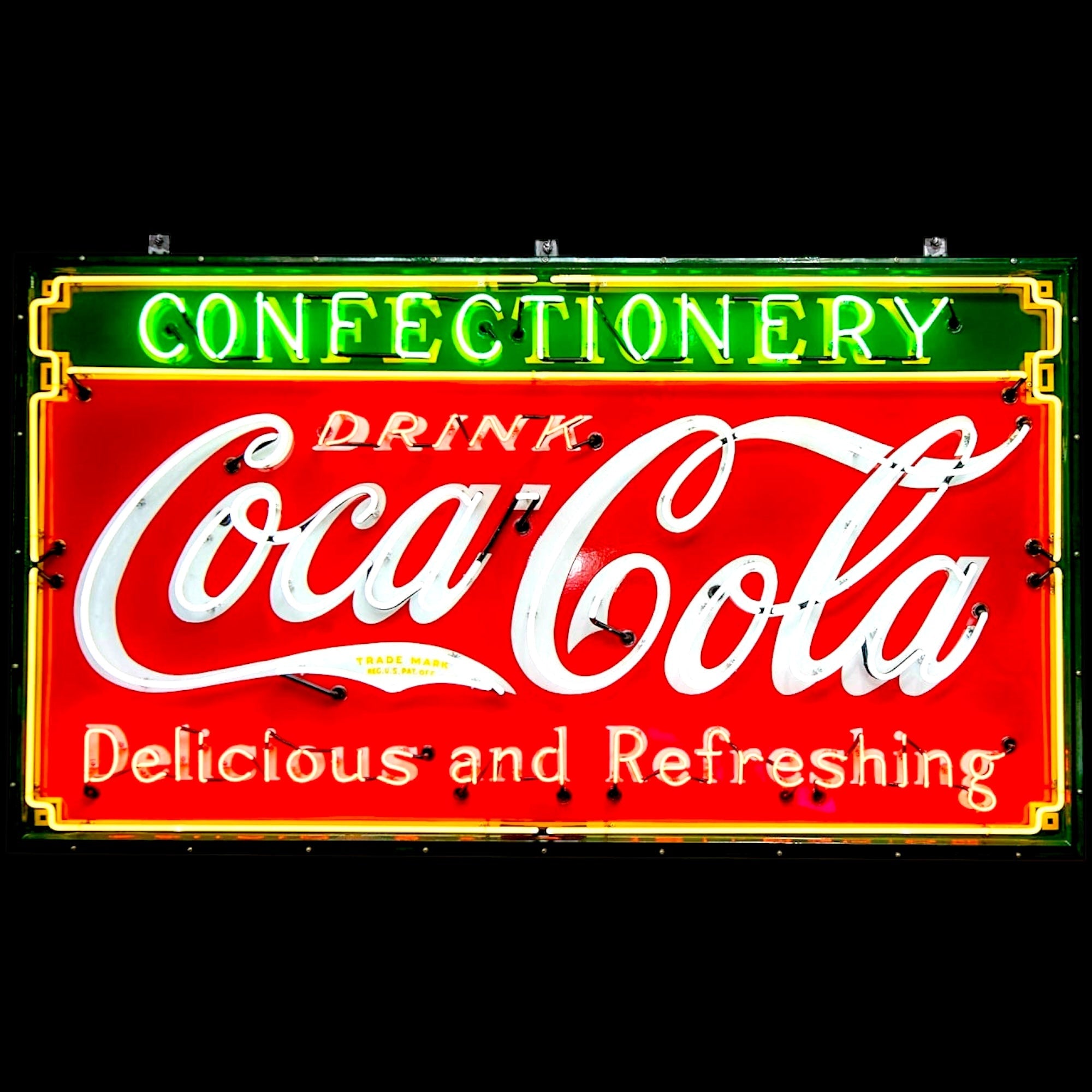 Classic Coca-Cola Confectionery Script Neon Porcelain Enamel Can