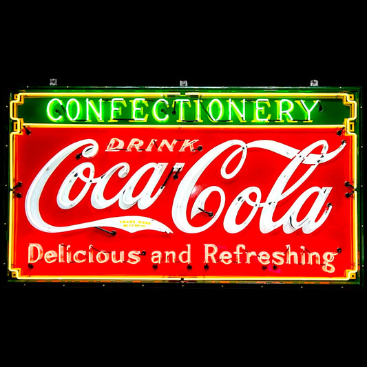 Classic Coca-Cola Confectionery Script Neon Porcelain Enamel Can Sign