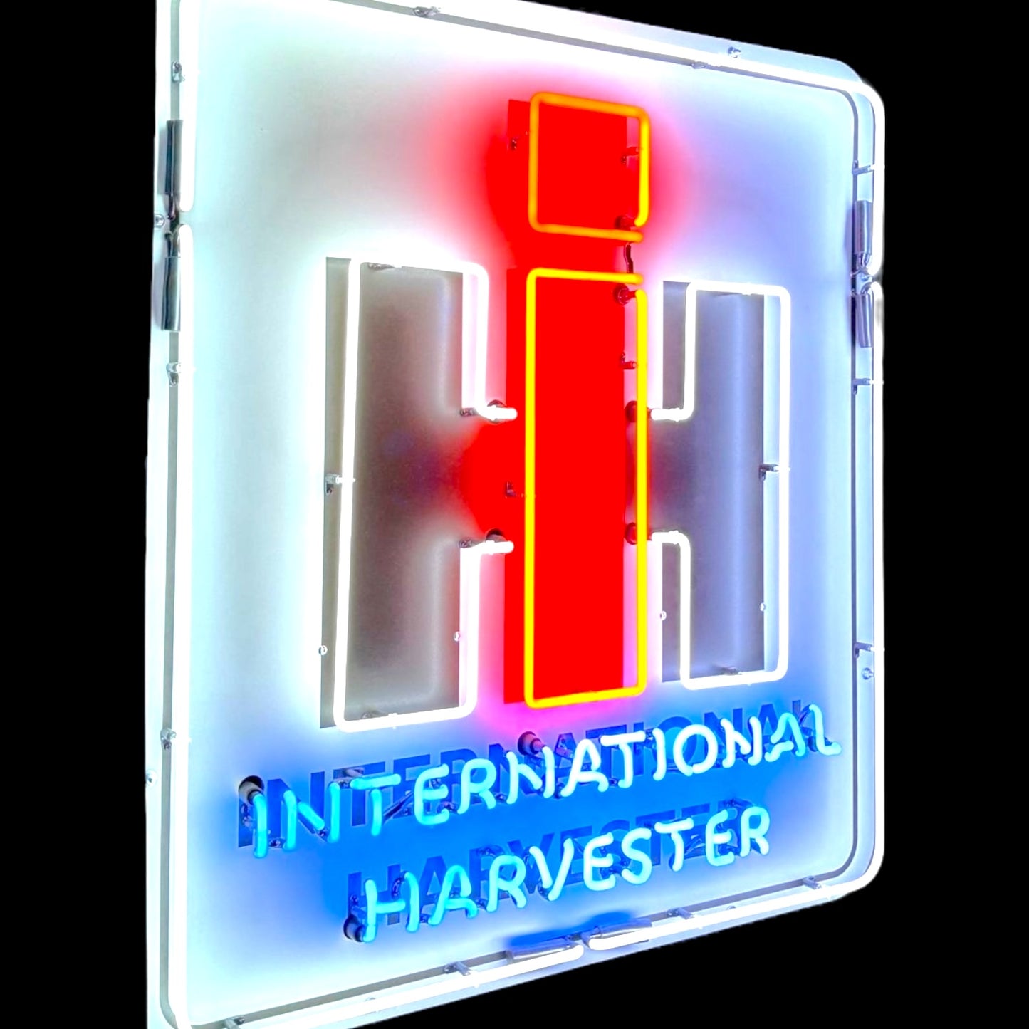International Harvester IH Glass Neon Porcelain Reproduction with Steel Can