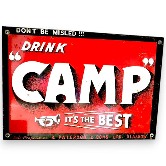 Drink Camp It's the Best Porcelain Enamel Vintage Metal Reproduction