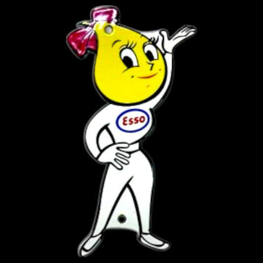 Esso Oil Drop Lady Die Cut Porcelain Vintage Metal Sign
