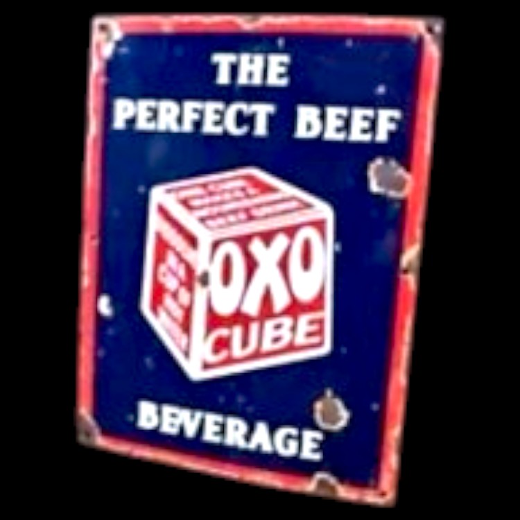 Oxo The Perfect Beef Drink Porcelain Enamel Vintage Metal Reproduction