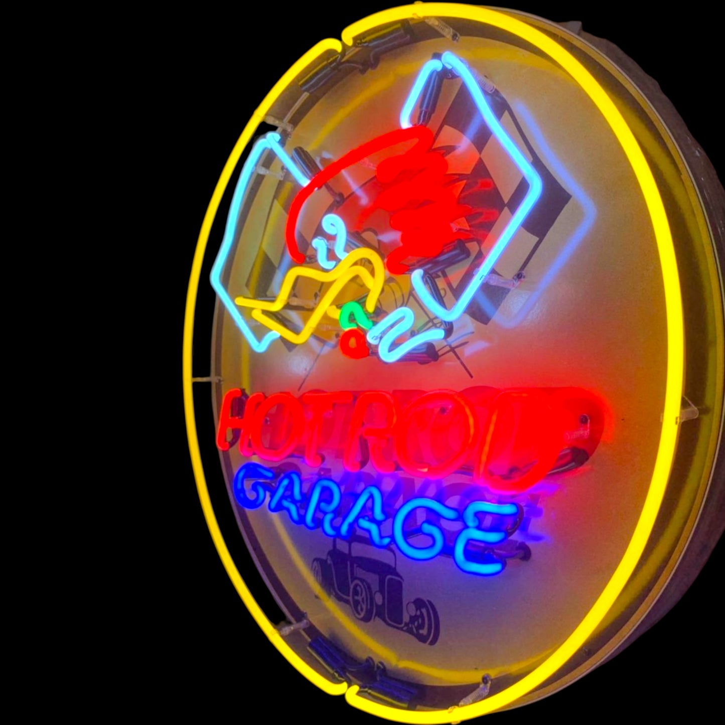 Hot Rod Garage Mr. Horsepower Neon Porcelain Sign with Can