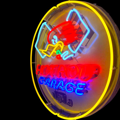 Hot Rod Garage Mr. Horsepower Neon Porcelain Sign with Can