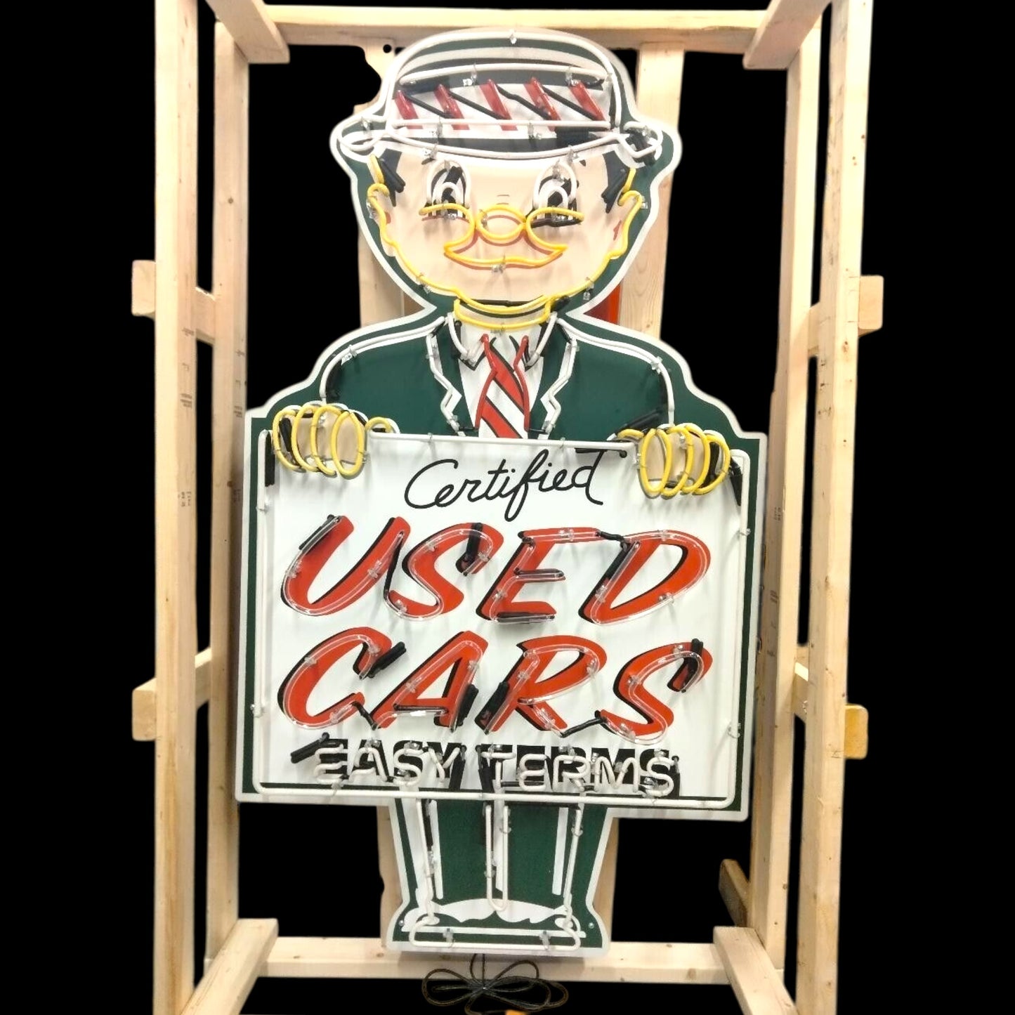 Easy Terms Real Neon Sign - Die Cut Used Car Salesman - Authentic Glass & Porcelain - Retro Automotive Advertising