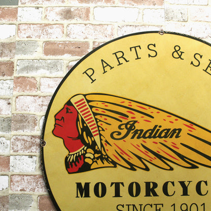 Indian Motorcycles Parts & Service 30-Inch Large Porcelain Enamel Sign