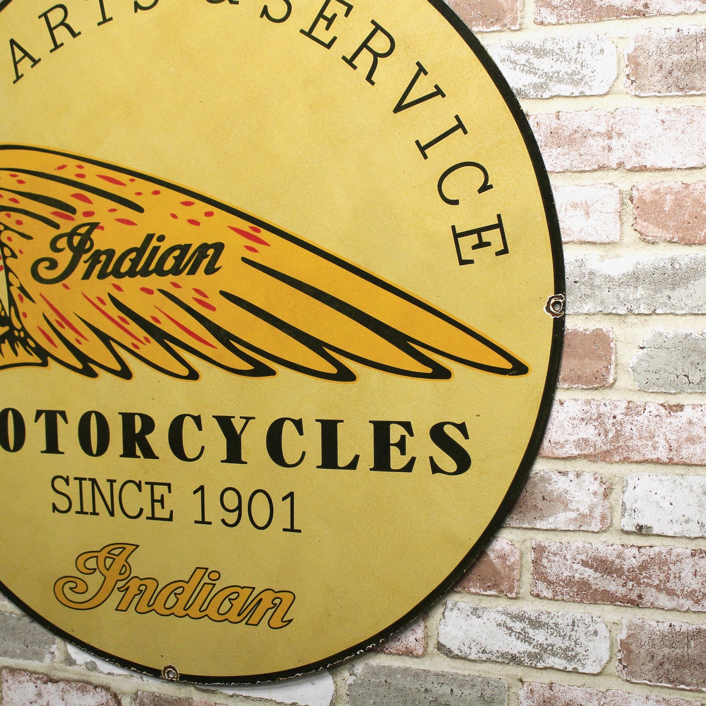 Indian Motorcycles Parts & Service 30-Inch Large Porcelain Enamel Sign