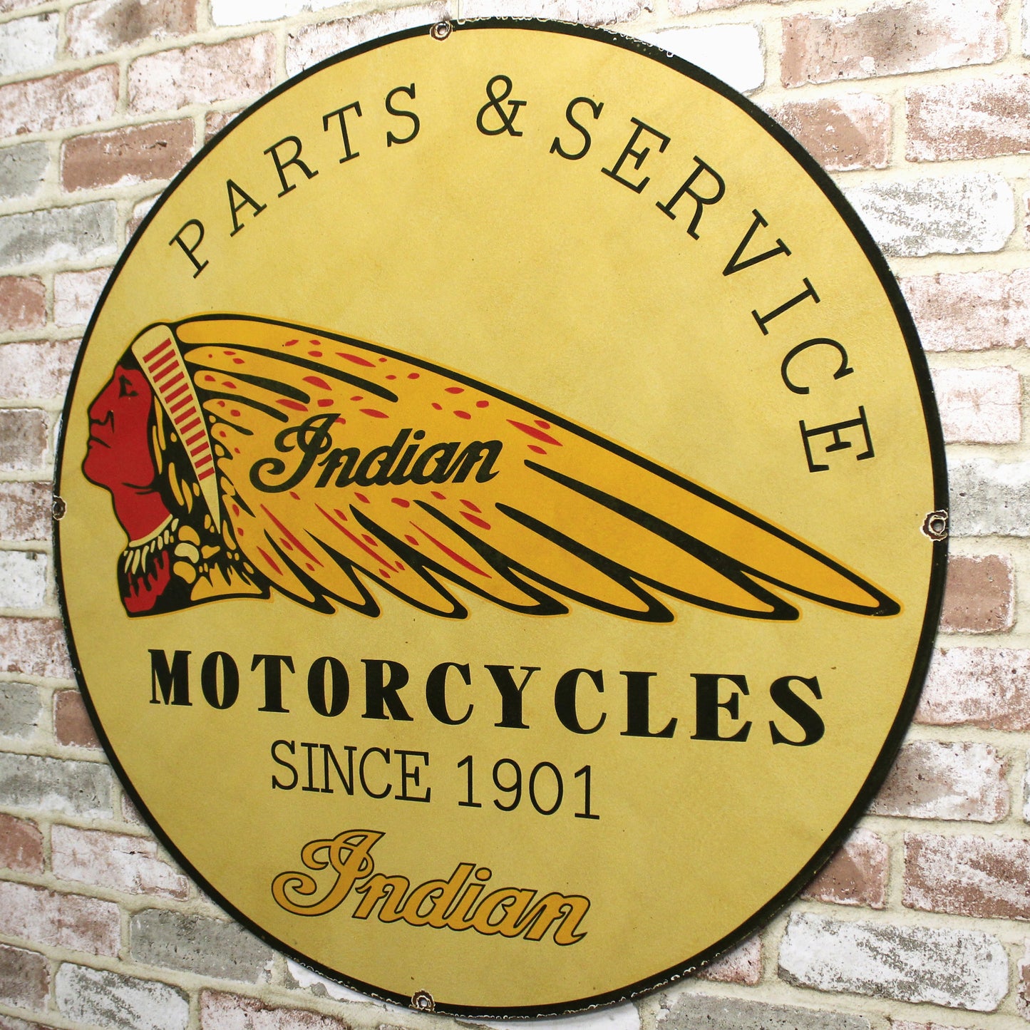 Indian Motorcycles Parts & Service 30-Inch Large Porcelain Enamel Sign