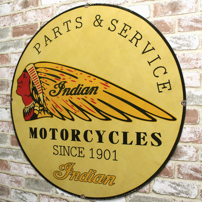 Indian Motorcycles Parts & Service 30-Inch Large Porcelain Enamel Sign
